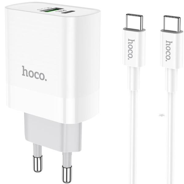 CARGADOR CON CABLE TIPO C A C DUAL PD 20W + USB QC3.0 - HOCO C80A 3A