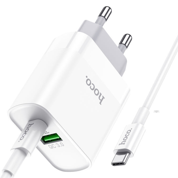 CARGADOR CON CABLE TIPO C A C DUAL PD 20W + USB QC3.0 - HOCO C80A 3A - Imagen 4