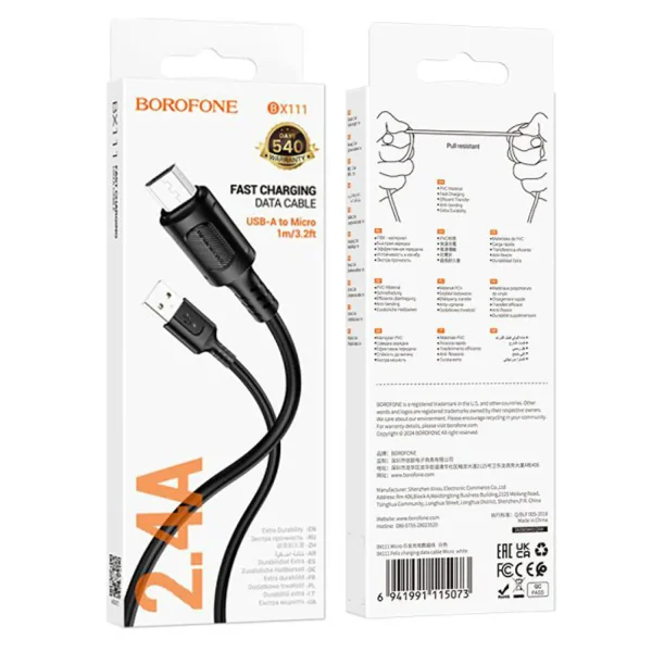 Cable Borofone BX111  Micro USB Negro - Imagen 3