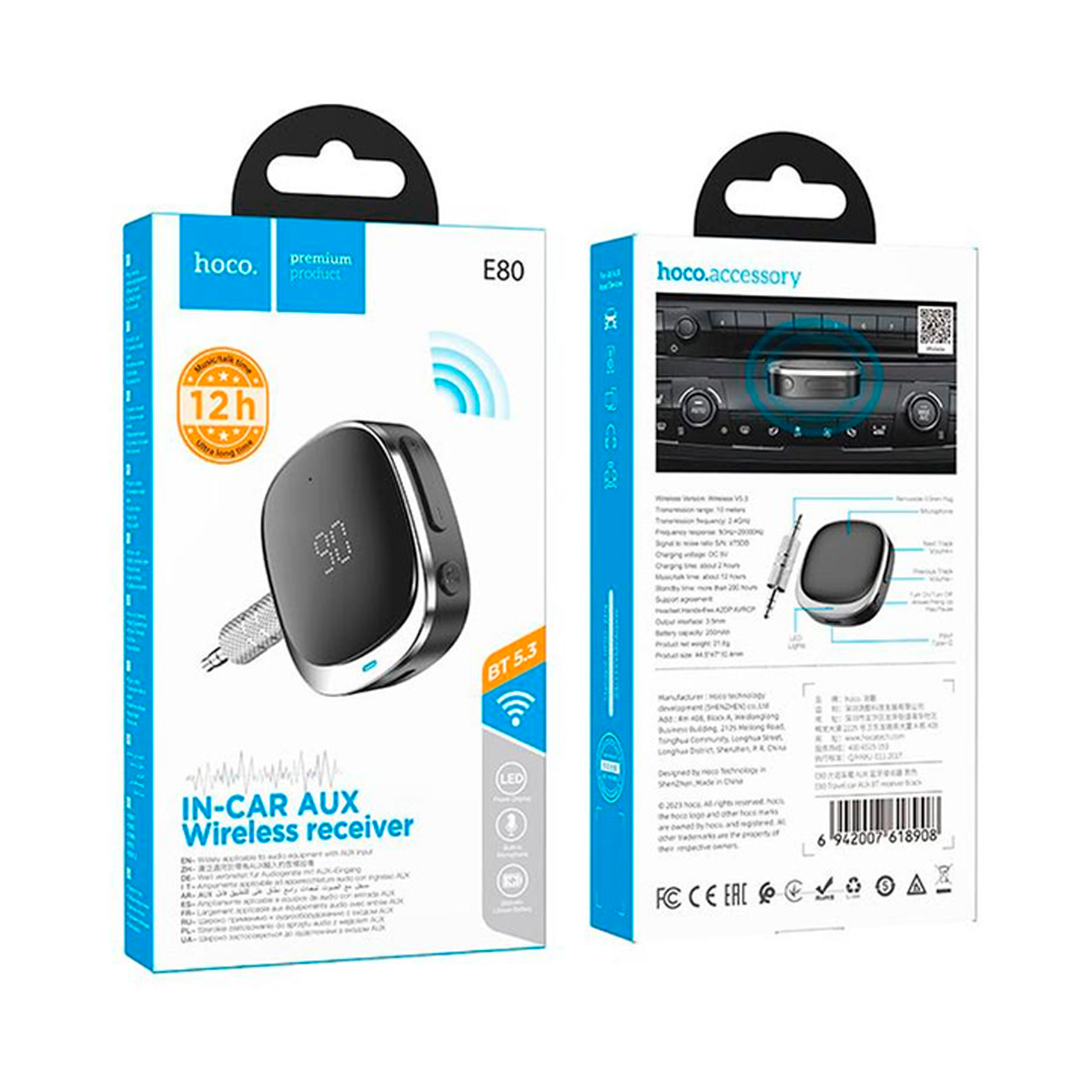 Transmisor Receptor Inalambrico Bluetooth Auto Hoco E80 Negro - Imagen 2