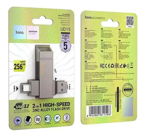 Pendrive Dual Tipo C Usb 3.0 Hoco Ud15 256 Gb Metal - Imagen 2