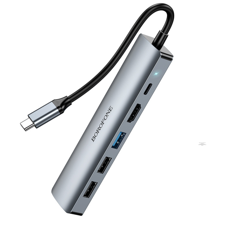 BOROFONE DH16 Adaptador multifunción 6 en 1 USB-C/Tipo-C a HDMI, PD, USB 3.0, USB 2.0 x 2, HUB RJ45, longitud: 15 cm
