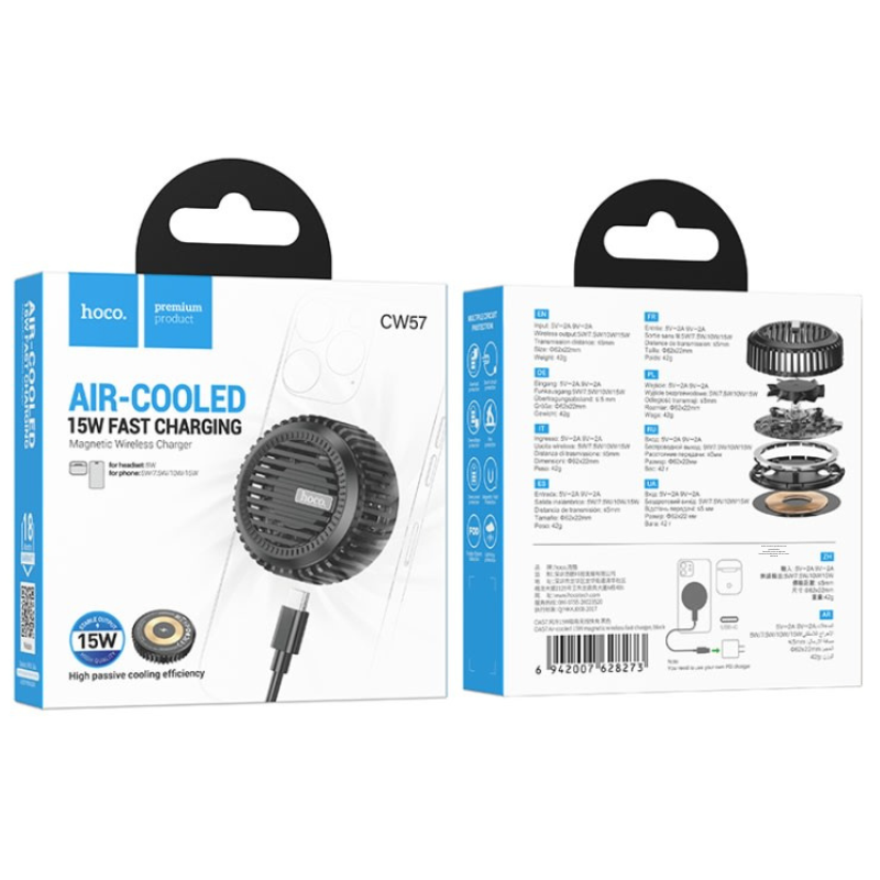 CARGADOR RÁPIDO INALAMBRICO MÁGNETICO 15W REFRIGERADO POR AIRE - HOCO CW57 - Imagen 2