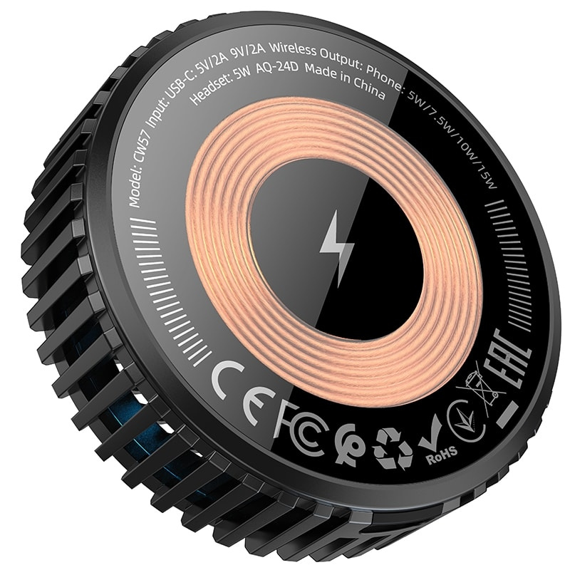 CARGADOR RÁPIDO INALAMBRICO MÁGNETICO 15W REFRIGERADO POR AIRE - HOCO CW57 - Imagen 3