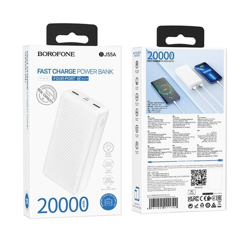 Batería portátil borofone Bj55a 20000 Mah Blanco Powerbank Carga Rapida - Imagen 3