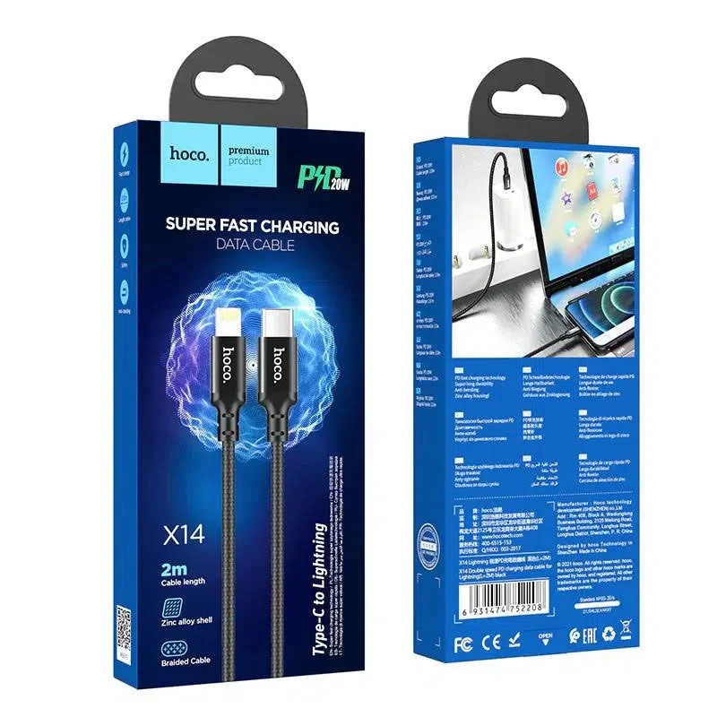 Cable Usb-c A Lightning 20w Para iPhone Hoco X14 Pd Carga Rapida Color Negro - Imagen 2