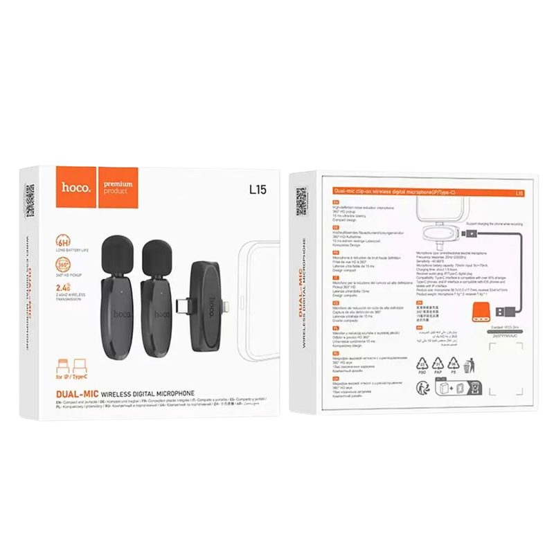 Pack de 2 microfonos inalambricos HOCO L15 - Imagen 3