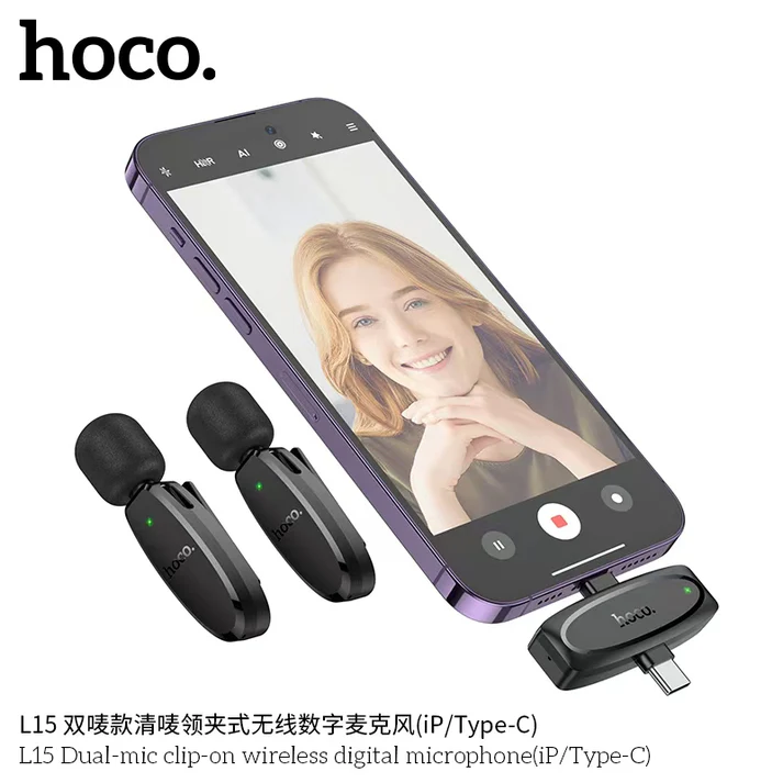 Pack de 2 microfonos inalambricos HOCO L15 - Imagen 2